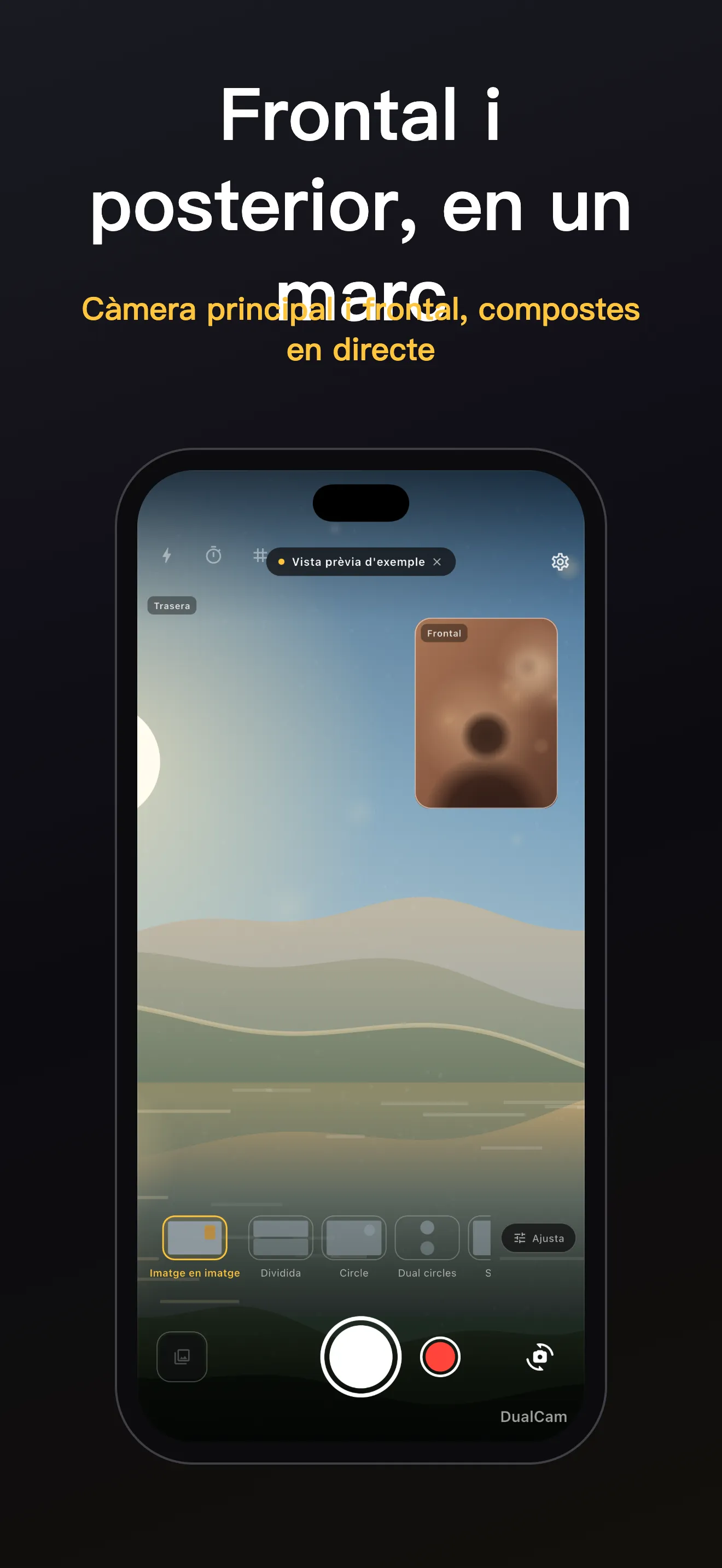 Pantalla de DualCam 1: enquadrament de doble lent