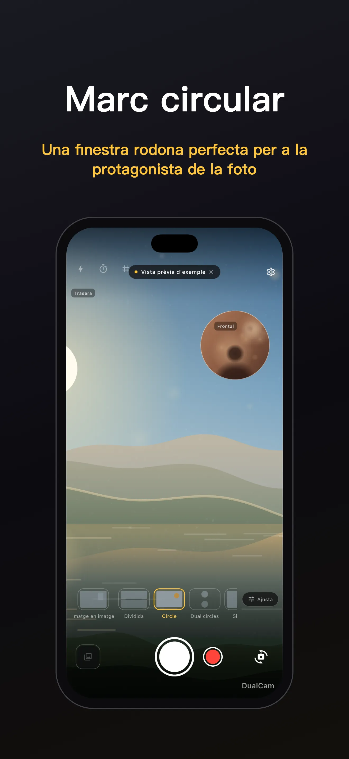 Pantalla de DualCam 2: enquadrament de doble lent