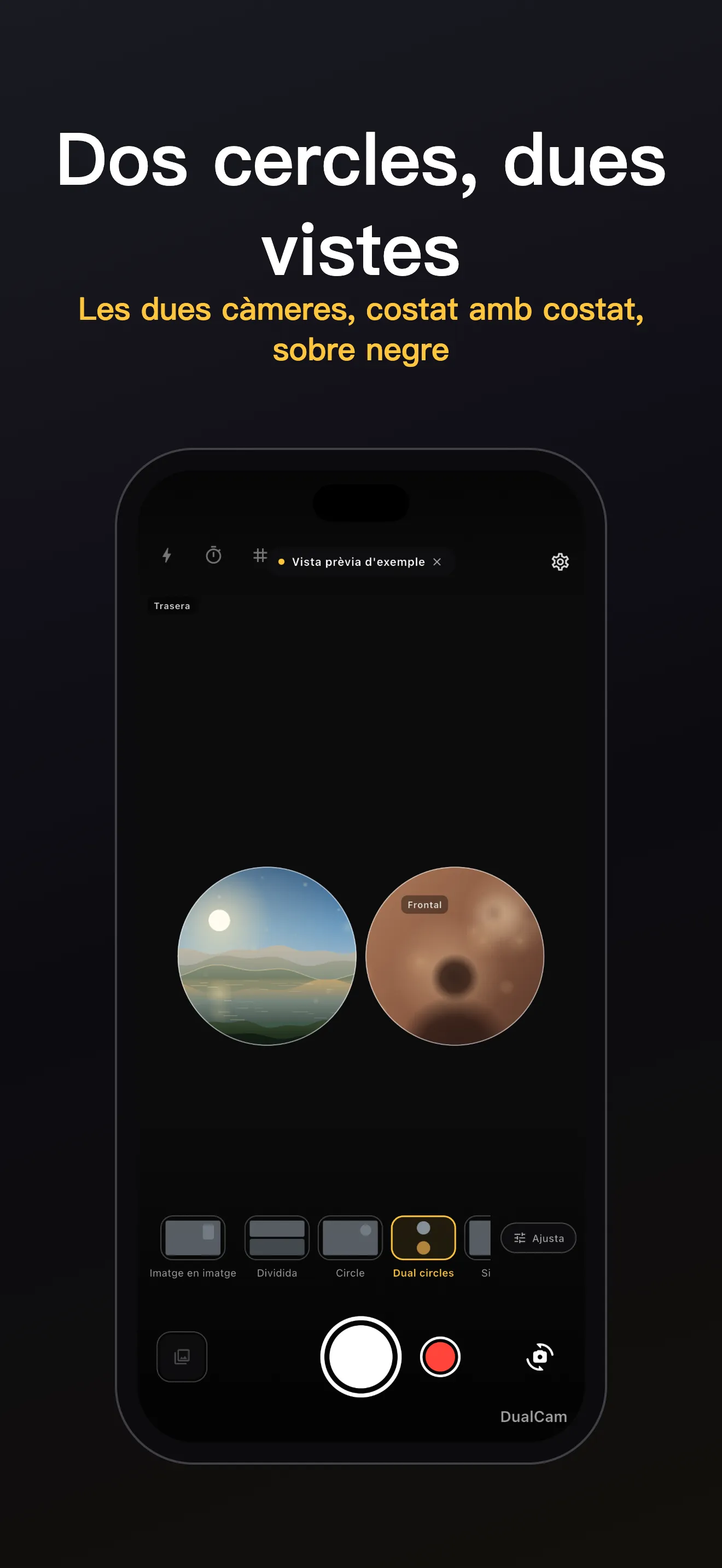 Pantalla de DualCam 3: enquadrament de doble lent