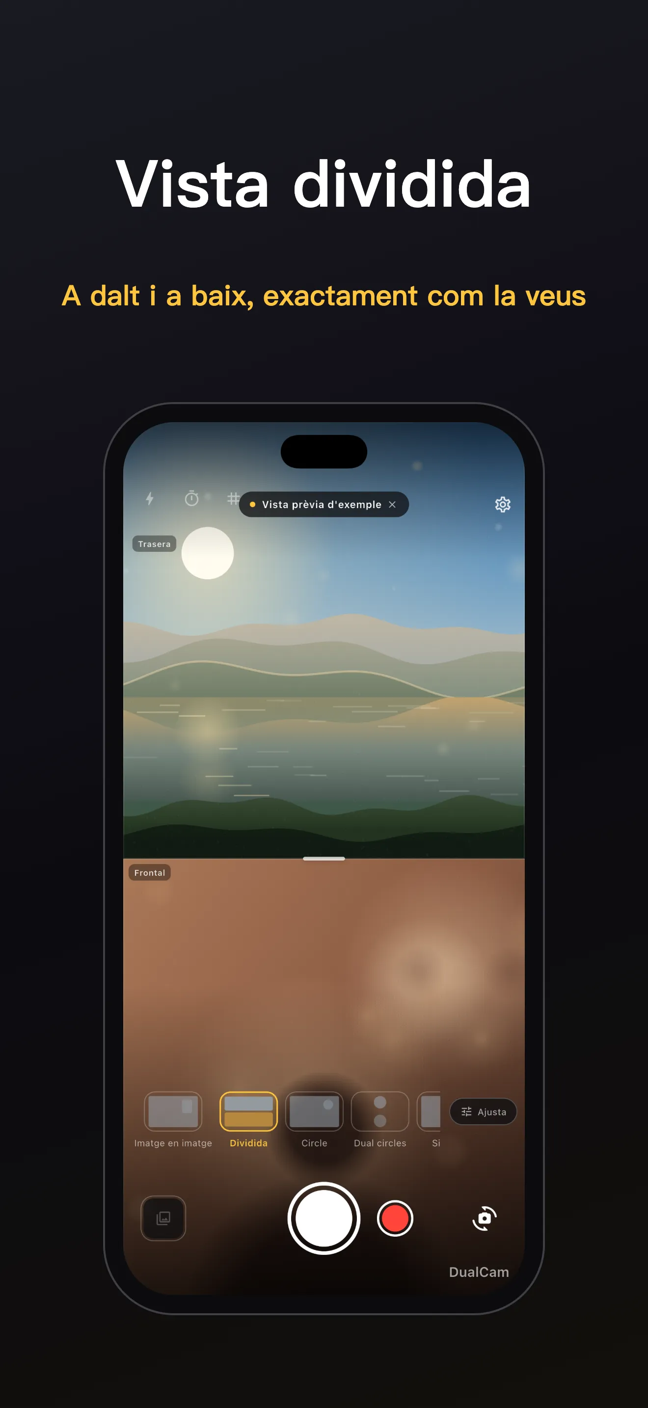 Pantalla de DualCam 4: enquadrament de doble lent
