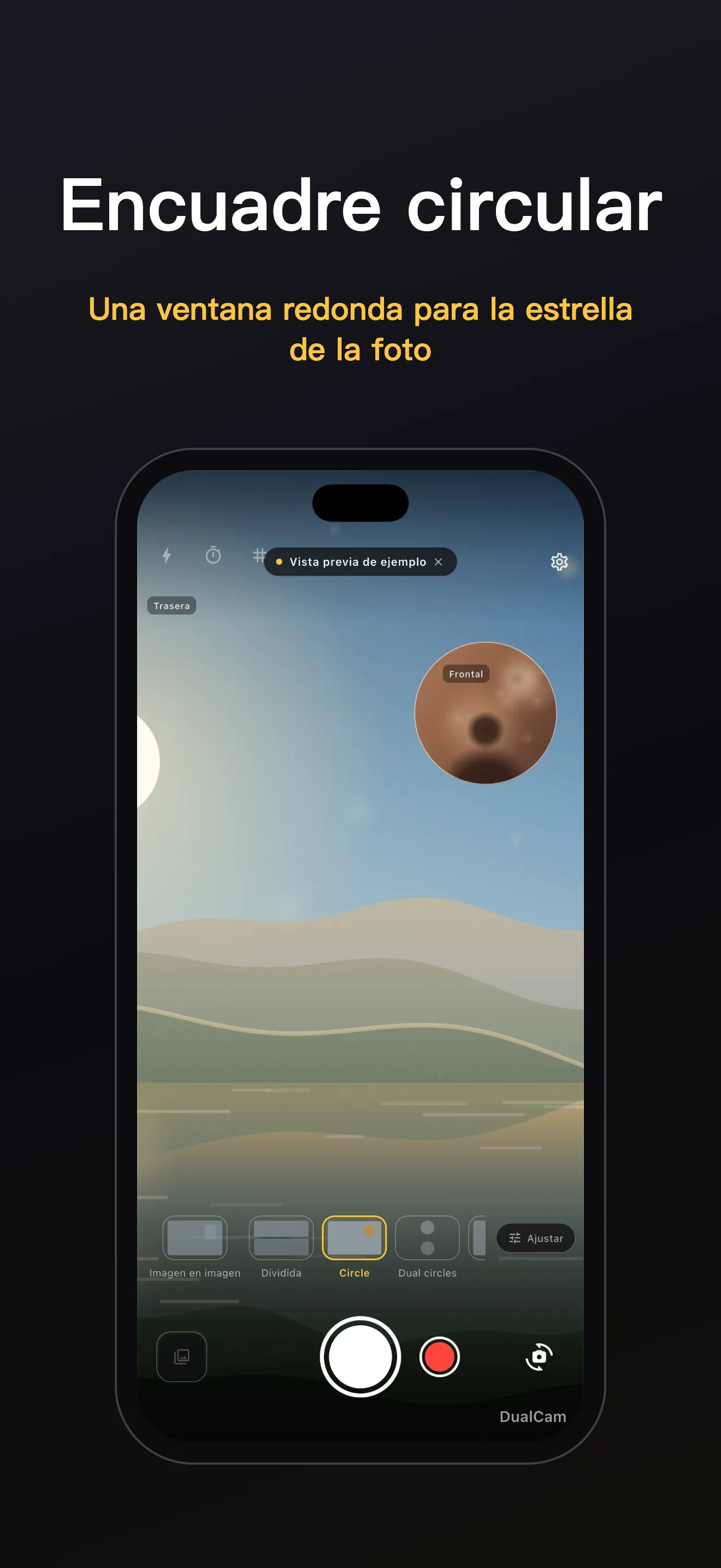 Pantalla de DualCam 2: encuadre con doble lente