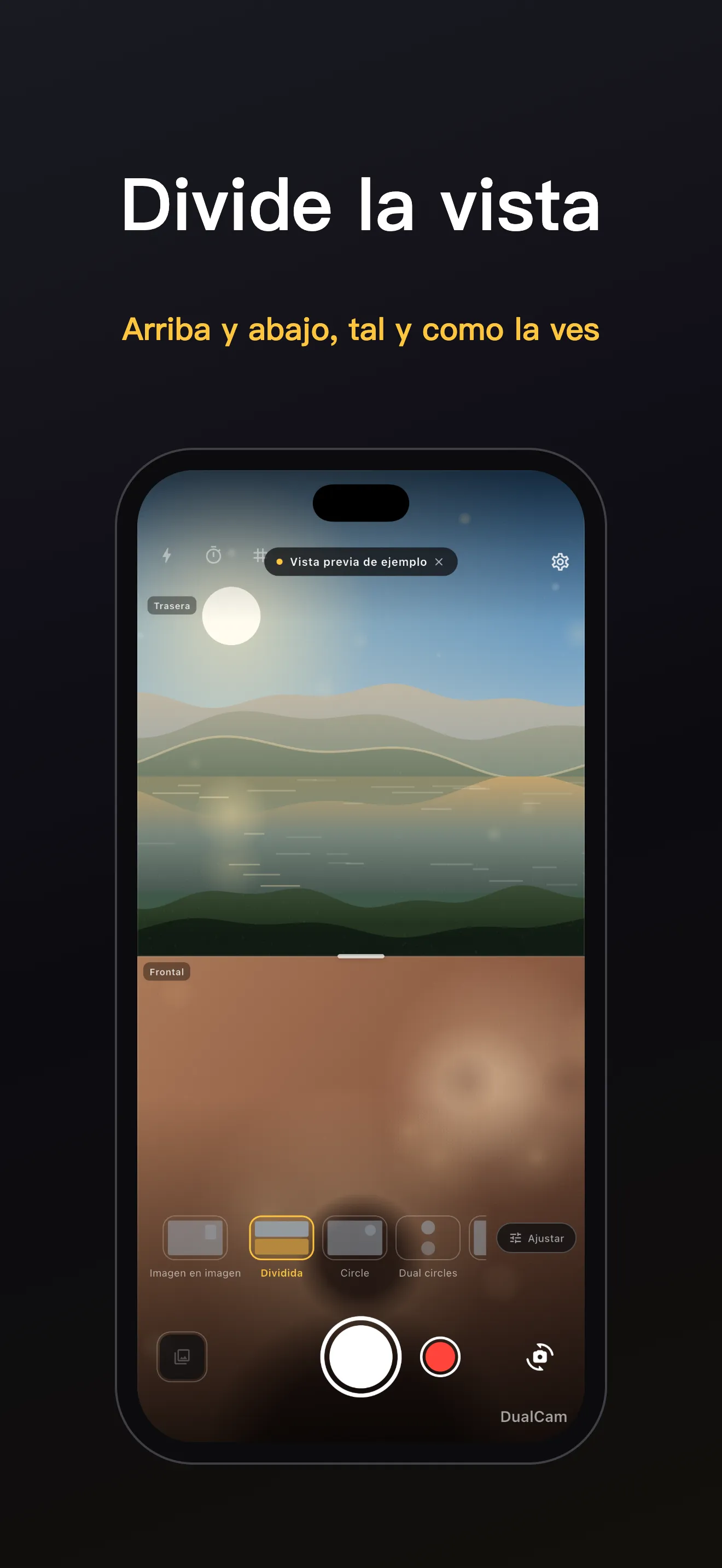 Pantalla de DualCam 4: encuadre con doble lente