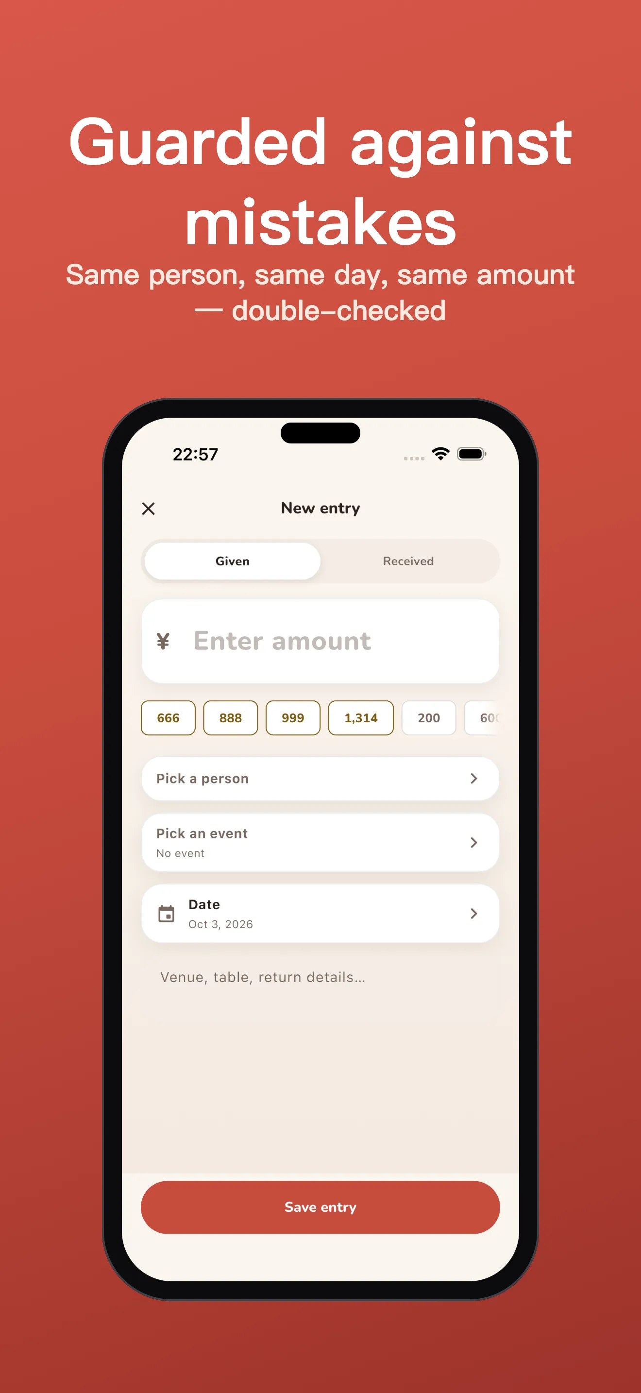 New entry: direction, amount, lucky shortcuts