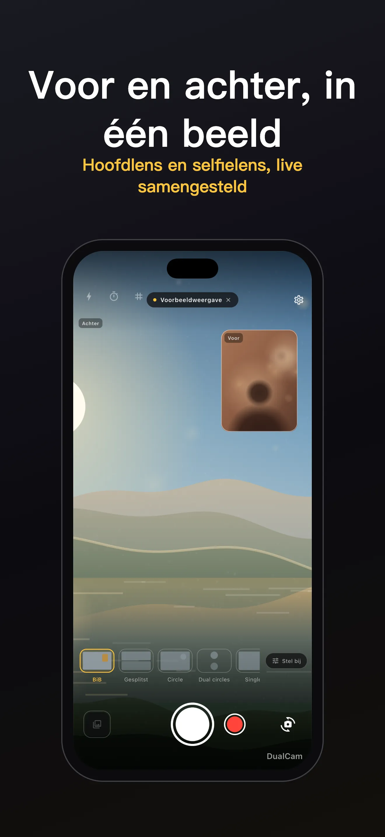 DualCam-scherm 1: kader met dubbele lens