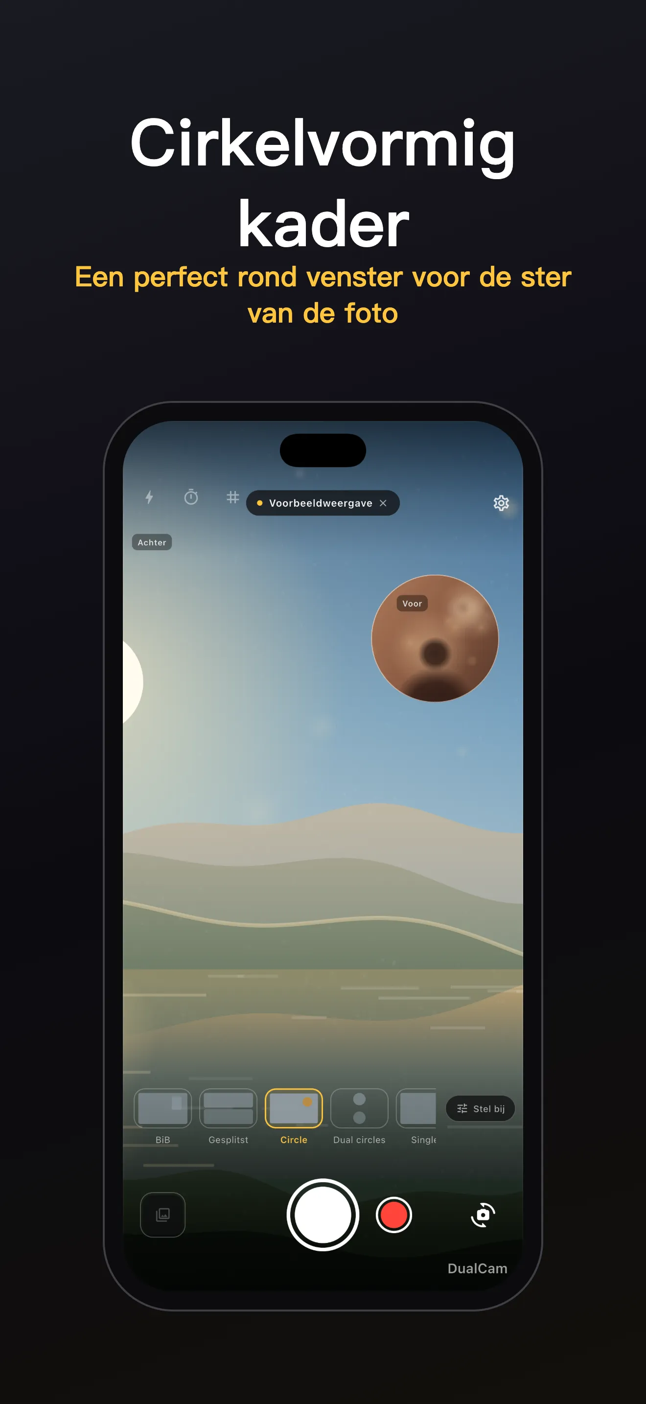 DualCam-scherm 2: kader met dubbele lens