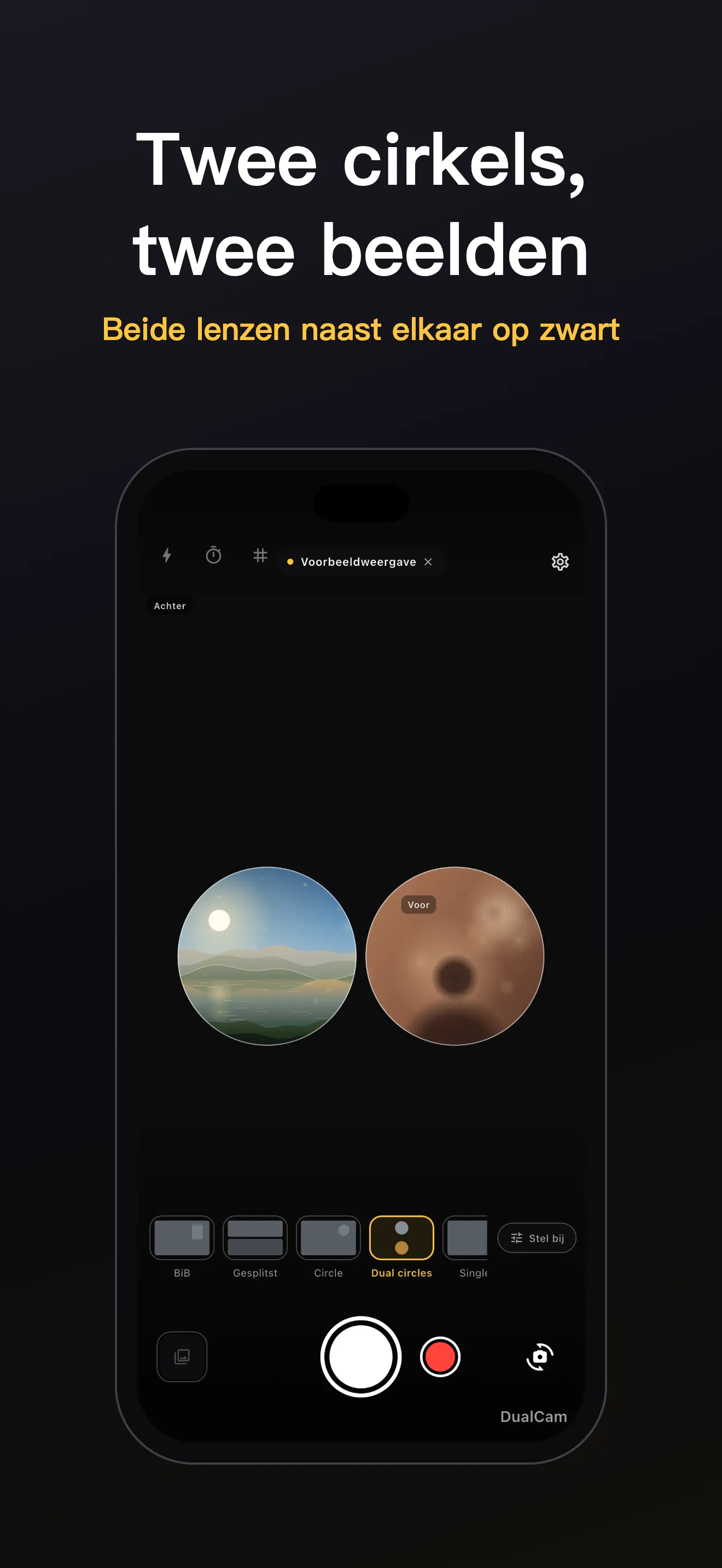 DualCam-scherm 3: kader met dubbele lens