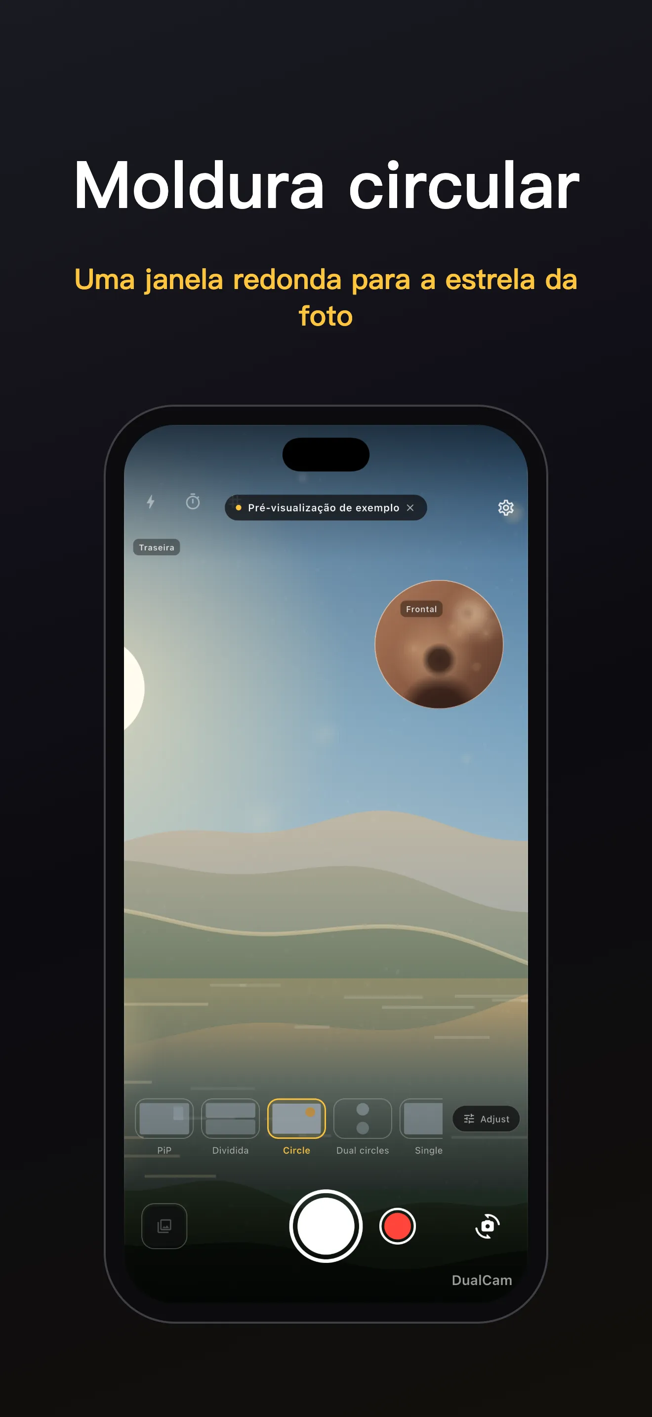 Ecrã da DualCam 2: enquadramento com dupla objetiva