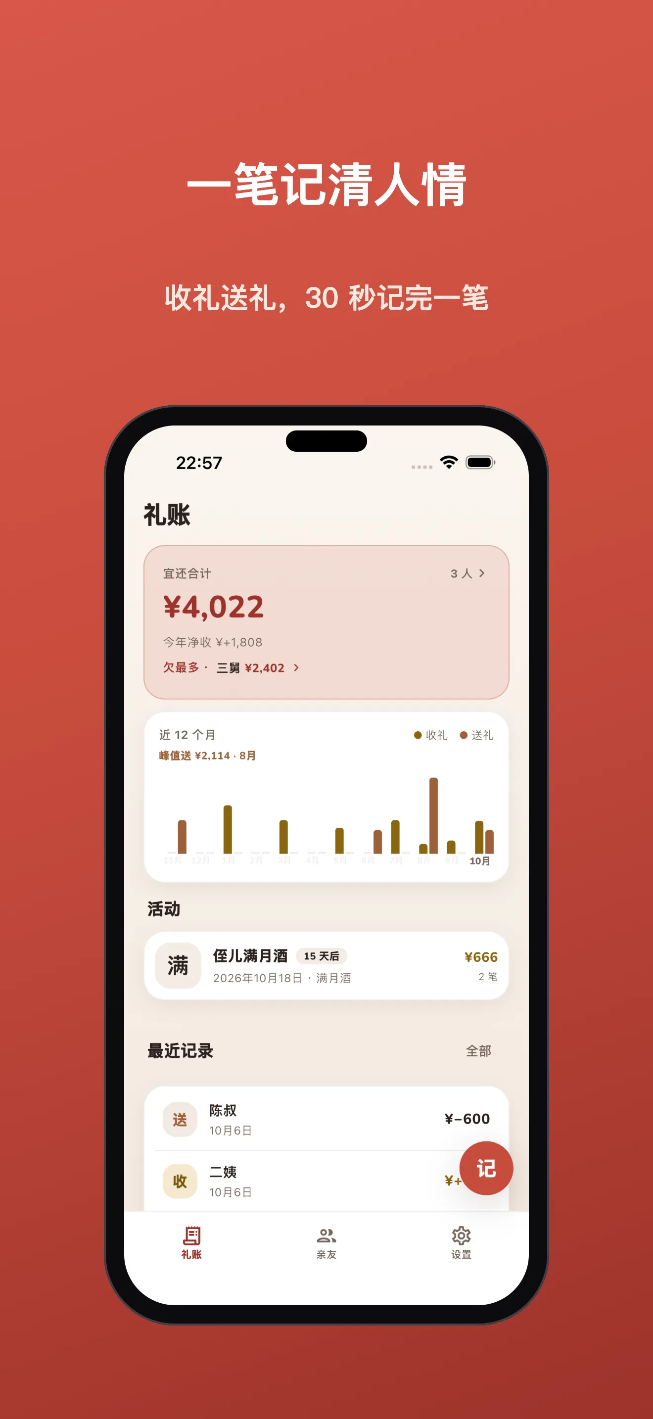 礼账首页:宜还合计与亲友分组