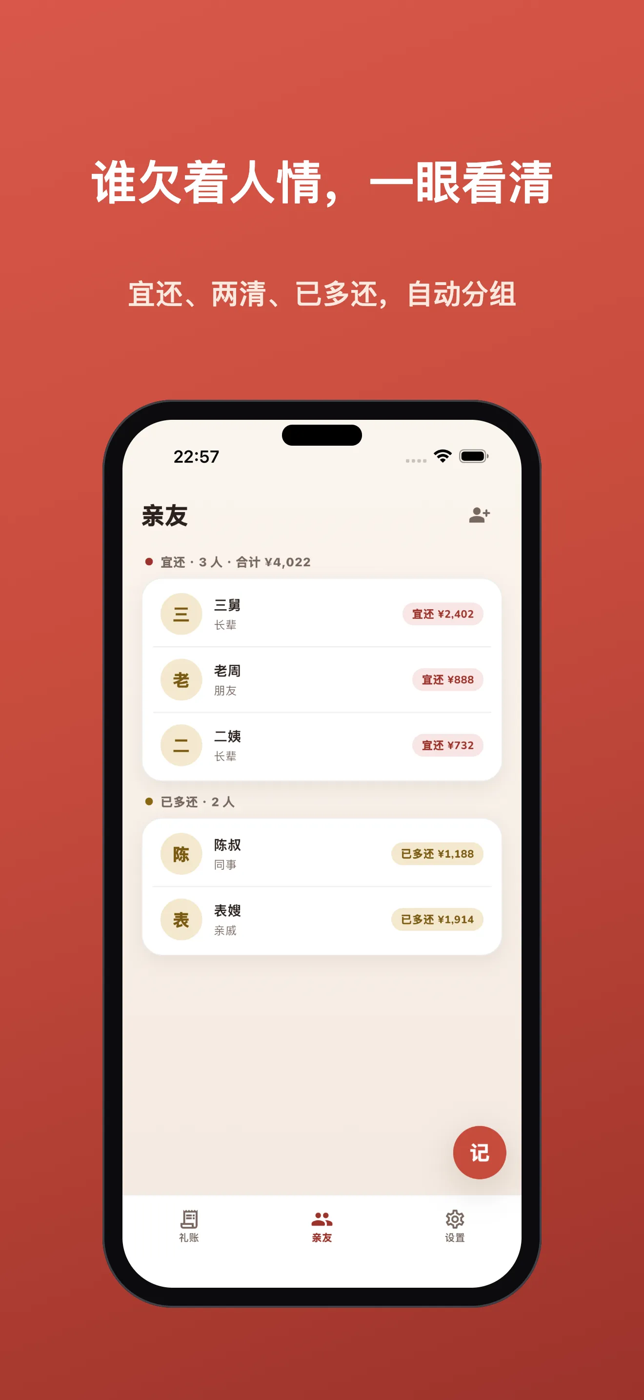 亲友列表:人情三态分组