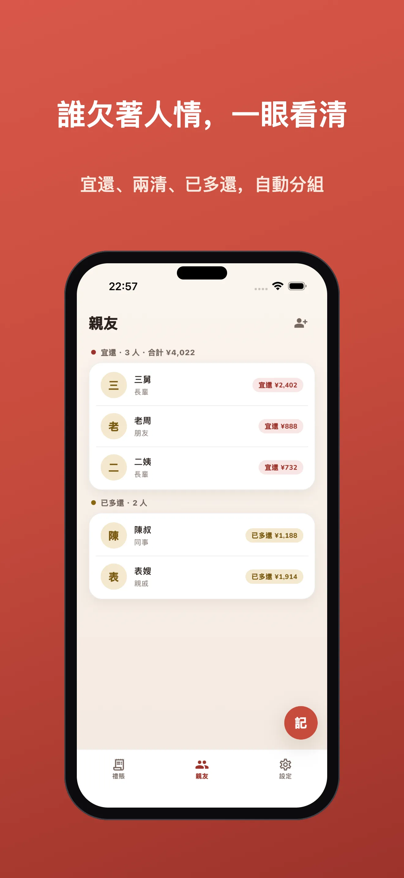 亲友列表:人情三态分组
