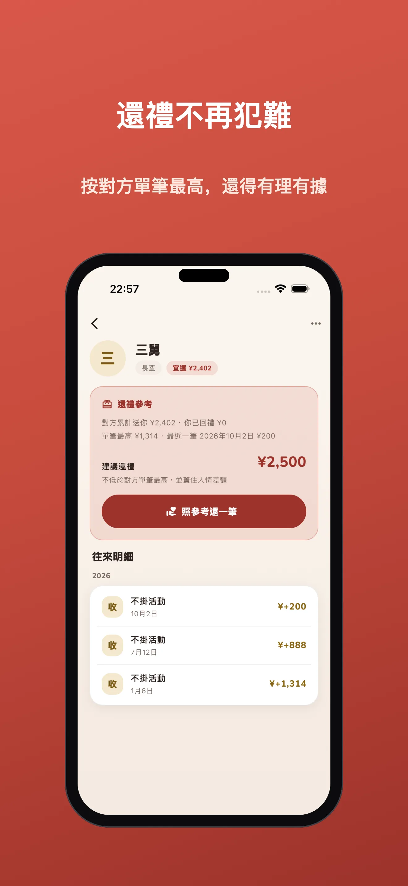 亲友详情:往来明细与还礼参考